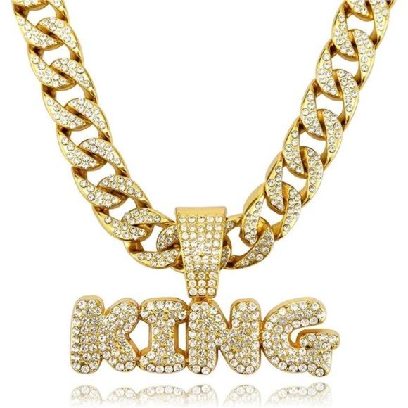 NEW Fully Iced Out Gold Cuban Chain Necklace - Picture 2 of 3